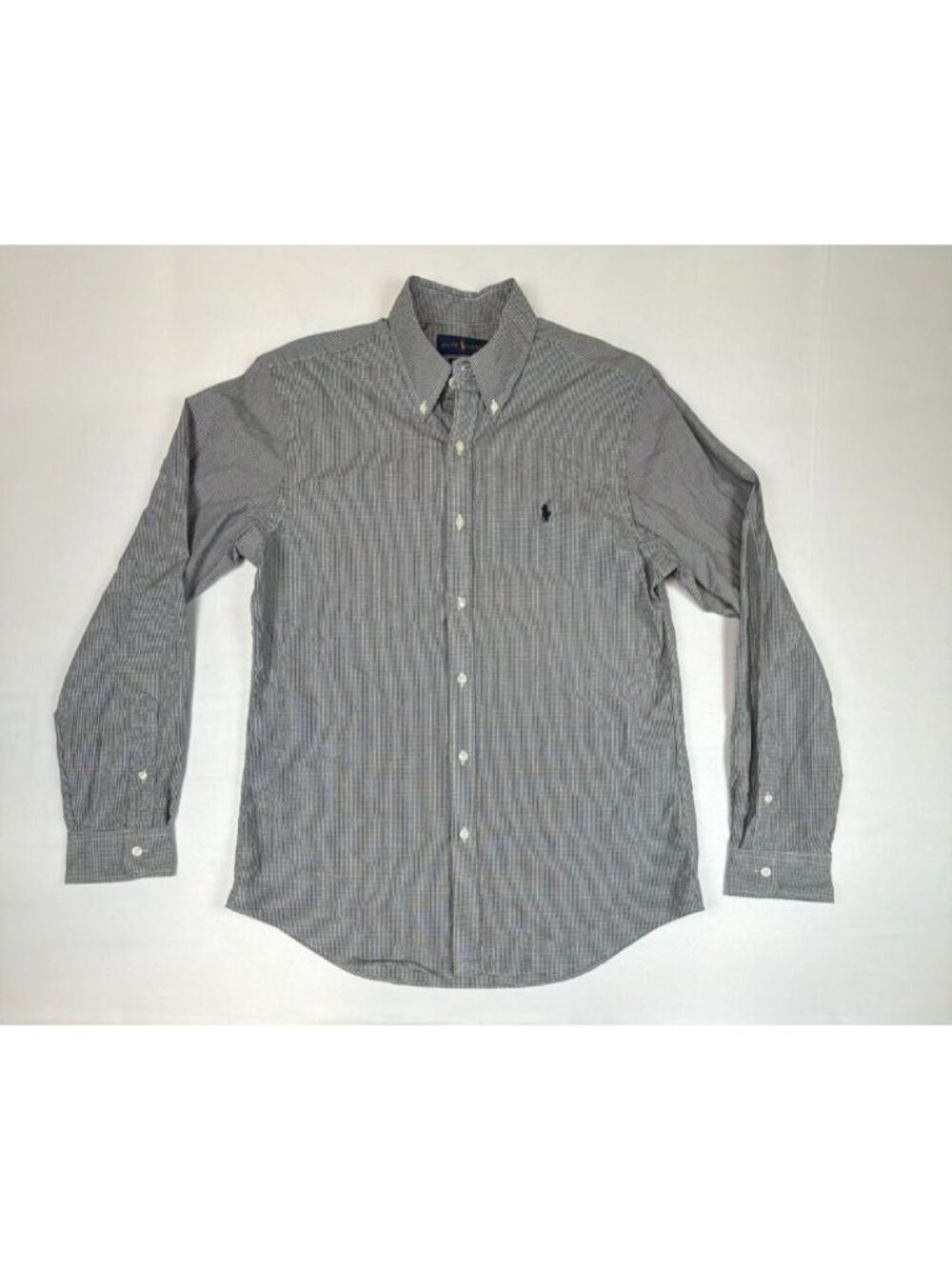 Ralph Lauren Men's Large Slim Fit Gingham Button Down Long Sleeve Shirt Black
